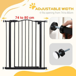 Pawhut 74-80Cm Adjustable Metal Pet Gate Safety Barrier W/ Auto-Close Door Black - thumbnail 7