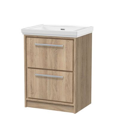 Hudson Reed Lille Floor Standing Two Drawer Contemporary Vanity Unit With Basin In Bleached Oak, 630 X 471mm - image 1