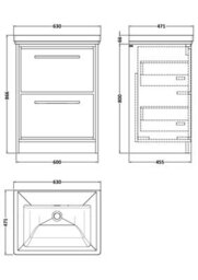 Hudson Reed Lille Floor Standing Two Drawer Contemporary Vanity Unit With Basin In Bleached Oak, 630 X 471mm - thumbnail 3