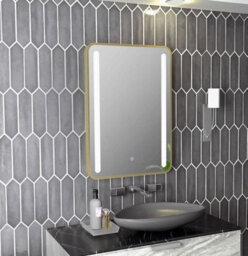 Aquarius Reflect 500 X 700mm Rounded Led Mirror With Brushed Brass Trim Aqrf0130