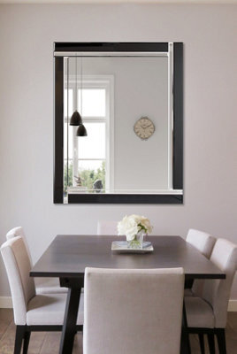 Mirroroutlet Aston Large Black Double Bevelled All Glass Mirror - image 1