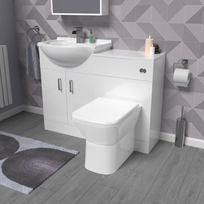 Nes Home 1050mm White Vanity Unit With Wc Unit & Rimless Back To Wall Toilet - image 1