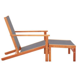 Berkfield Garden Chair With Footrest Grey Solid Eucalyptus Wood And Textilene - thumbnail 3