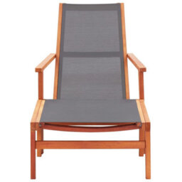 Berkfield Garden Chair With Footrest Grey Solid Eucalyptus Wood And Textilene - thumbnail 2