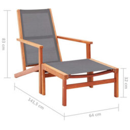 Berkfield Garden Chair With Footrest Grey Solid Eucalyptus Wood And Textilene - thumbnail 8