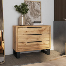 Arte Halle Chest Of Drawers 99Cm Oak Wotan & Black, Modern 3-Drawer Bedroom Chest With Sleek Black Handles - thumbnail 1