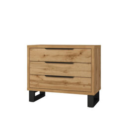 Arte Halle Chest Of Drawers 99Cm Oak Wotan & Black, Modern 3-Drawer Bedroom Chest With Sleek Black Handles - thumbnail 2
