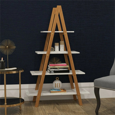 4-Tier Bamboo Ladder Shelf Marble Display Bookcase - image 1