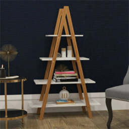 4-Tier Bamboo Ladder Shelf Marble Display Bookcase - thumbnail 1