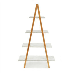 4-Tier Bamboo Ladder Shelf Marble Display Bookcase - thumbnail 5