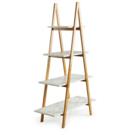 4-Tier Bamboo Ladder Shelf Marble Display Bookcase - thumbnail 4