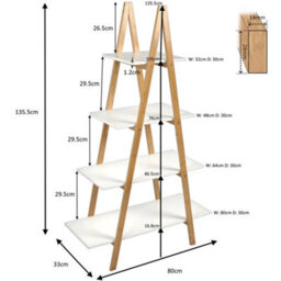 4-Tier Bamboo Ladder Shelf Marble Display Bookcase - thumbnail 3