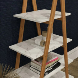 4-Tier Bamboo Ladder Shelf Marble Display Bookcase - thumbnail 2