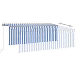 Berkfield Manual Retractable Awning With Blind&led 4X3M Blue&white - thumbnail 4