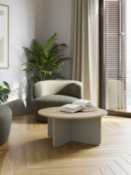 Decortie Hillary Modern Round 80Cm Coffee Table X-Base Curved Slab Legs Oak, Ash Green Living Room Office - thumbnail 1
