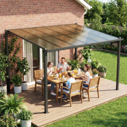 Outsunny 3.6 X 3 M Lean To Garden Pergola With Drainage Gutters, Dark Grey - thumbnail 9