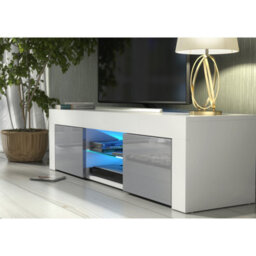 Creative Furniture Loom Tv Unit 130Cm - White & Grey Gloss Doors And Led Lights - thumbnail 4