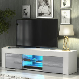 Creative Furniture Loom Tv Unit 130Cm - White & Grey Gloss Doors And Led Lights - thumbnail 5