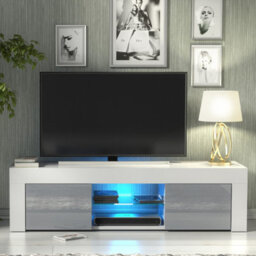 Creative Furniture Loom Tv Unit 130Cm - White & Grey Gloss Doors And Led Lights - thumbnail 1