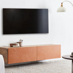 Wyld And Coco Wall-Mounted Tv Stand 55 Inch Red-Brown Minimalist With 2 Hidden Cabinets - thumbnail 2