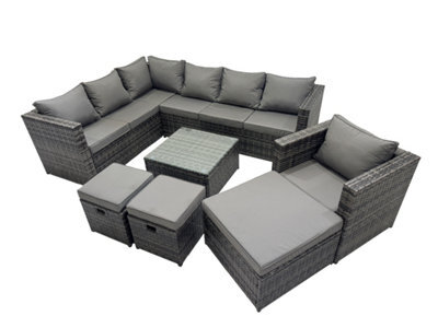 Fimous Rattan Garden Furniture Patio Furniture Sets With Corner Sofa Chair Square Coffee Table 3 Footstools Dark Grey Mixed - image 1