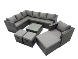 Fimous Rattan Garden Furniture Patio Furniture Sets With Corner Sofa Chair Square Coffee Table 3 Footstools Dark Grey Mixed - thumbnail 1
