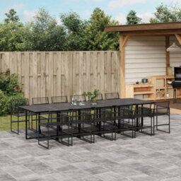 Walplus 13 Piece Garden Outdoor Dining Set Suitable For Backyard, Patio Black Poly Rattan - thumbnail 1