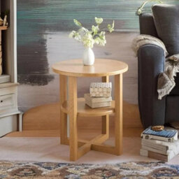 Biznest Round & Oval Side Table Lamp Coffee Table Hallway Living Room Furniture 2 Tier Home Decor End Table (Oak, Round)