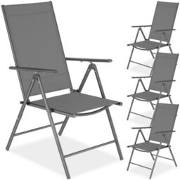 Tectake Folding Garden Chairs With Adjustable Backrests, Mesh Fabric - Anthracite - Set Of 4 - thumbnail 1