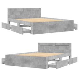 Walplus Bed Frame With Headboard Without Mattress Concrete Grey 120X190 Cm Small Double - thumbnail 8