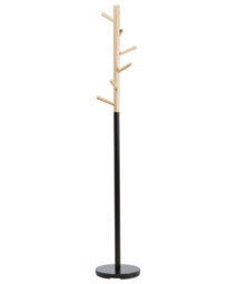 Wyld and Coco Lumina Coat Stand - Freestanding Light Wood And Black Jacket Rack For Hallway, Six Hooks, Tall Narrow Frame - thumbnail 2