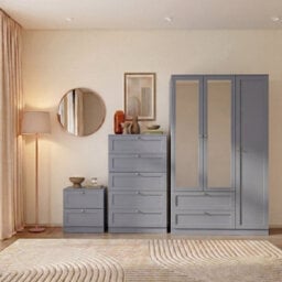 Lassic Vida Designs Altino 3 Piece Bedroom Set (2 Drawer Bedside, 5 Drawer Chest, 3 Door 2 Drawer Wardrobe), Grey