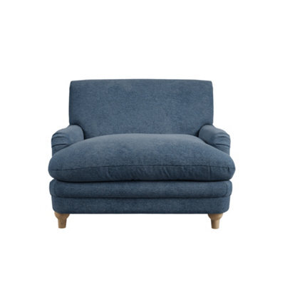 LPD Plumpton Chair Denim Blue Coloured Chenille Fabric With Oak Wooden Legs - image 1