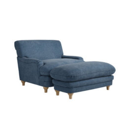 LPD Plumpton Chair Denim Blue Coloured Chenille Fabric With Oak Wooden Legs - thumbnail 5