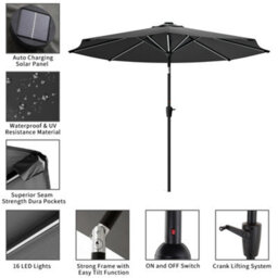 Living And Home 3M Large Garden Solar Led Lights Parasol Outdoor Patio Umbrella Sun Shade Crank Tilt No Base, Dark Grey - thumbnail 4