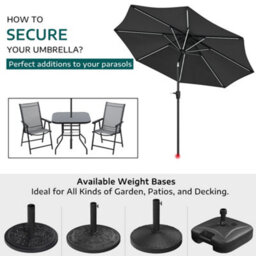 Living And Home 3M Large Garden Solar Led Lights Parasol Outdoor Patio Umbrella Sun Shade Crank Tilt No Base, Dark Grey - thumbnail 2