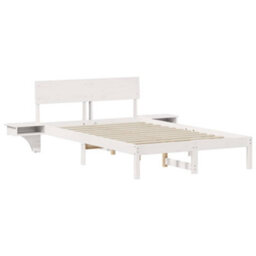 Berkfield Modern Bed Frame With Bedside Tables White Solid Pine Wood - thumbnail 1