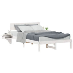 Berkfield Modern Bed Frame With Bedside Tables White Solid Pine Wood - thumbnail 3