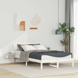 Berkfield Modern Bed Frame With Bedside Tables White Solid Pine Wood - thumbnail 2