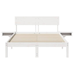 Berkfield Modern Bed Frame With Bedside Tables White Solid Pine Wood - thumbnail 5