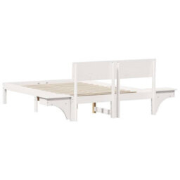 Berkfield Modern Bed Frame With Bedside Tables White Solid Pine Wood - thumbnail 7