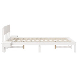 Berkfield Modern Bed Frame With Bedside Tables White Solid Pine Wood - thumbnail 6