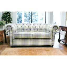 Chesterfield Genuine Tartan 2 Seater Sofa Balmoral Citrus Green Fabric In Classic Style - thumbnail 2