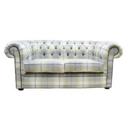Chesterfield Genuine Tartan 2 Seater Sofa Balmoral Citrus Green Fabric In Classic Style - thumbnail 1