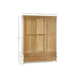 Julian Bowen Mallory 3 Door 2 Drawer Wardrobe With Shelving - Solid Oak - thumbnail 5