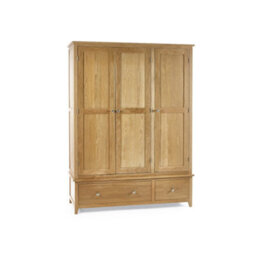 Julian Bowen Mallory 3 Door 2 Drawer Wardrobe With Shelving - Solid Oak - thumbnail 3