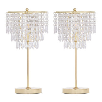 First Choice Lighting Set Of 2 Cascada Gold And Acrylic Crystal Jewelled Table Lamps - image 1