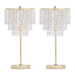 First Choice Lighting Set Of 2 Cascada Gold And Acrylic Crystal Jewelled Table Lamps - thumbnail 1