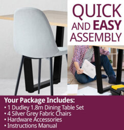 Hallowood Furniture Dudley 1.8M Dining Table Set With 4 Silver Grey Fabric Chairs - thumbnail 7