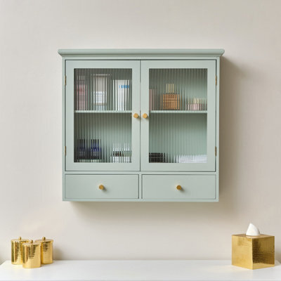 Melody Maison Duck Egg Blue Reeded Glass Wall Cabinet With Drawers - image 1
